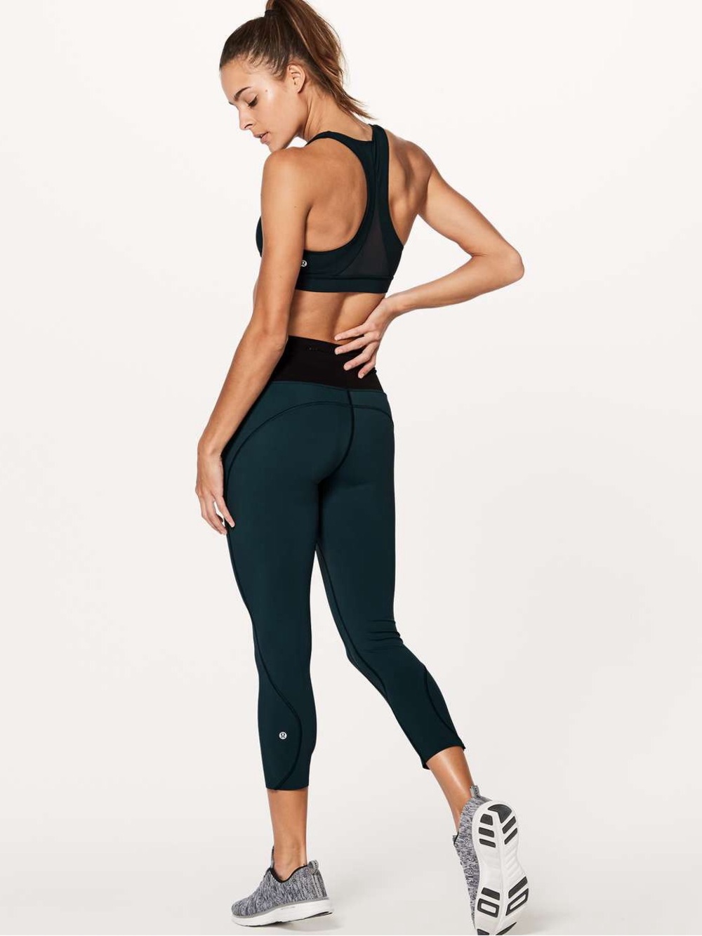 Lululemon Submarine Teal Black Run The Day Cropped Leggings Size 8